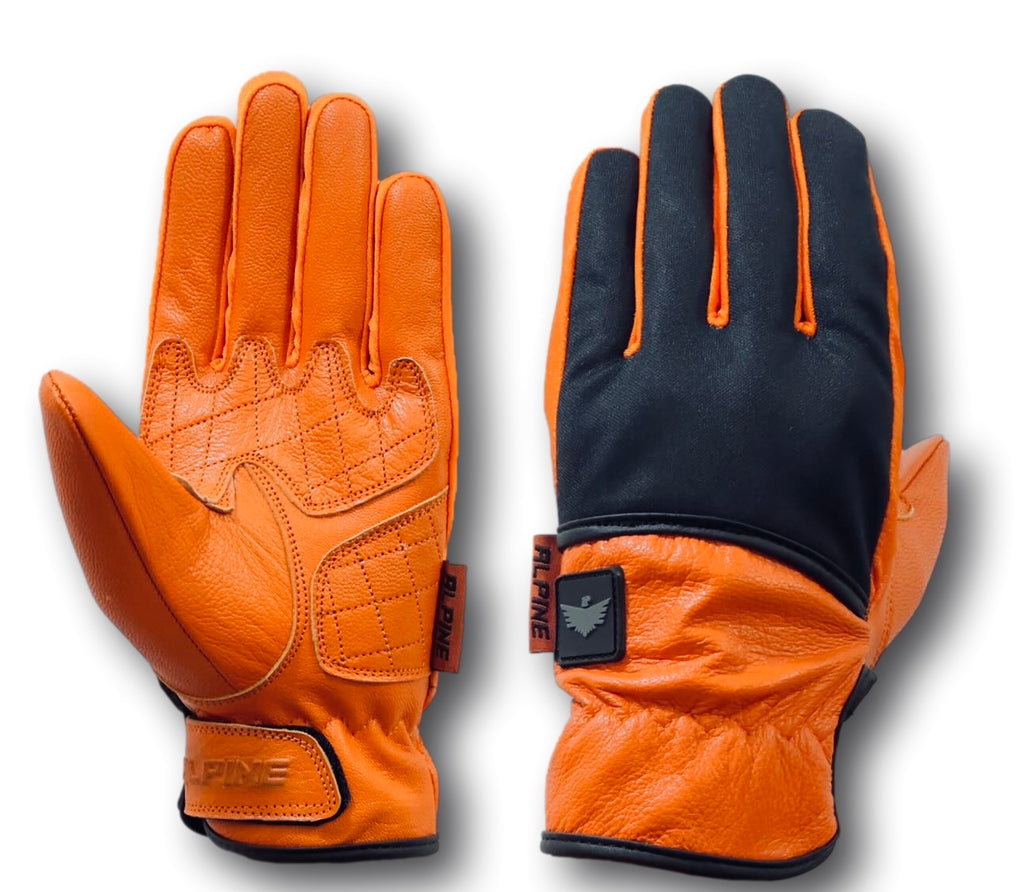 CLEARANCE- Orange Leather Gloves Medium